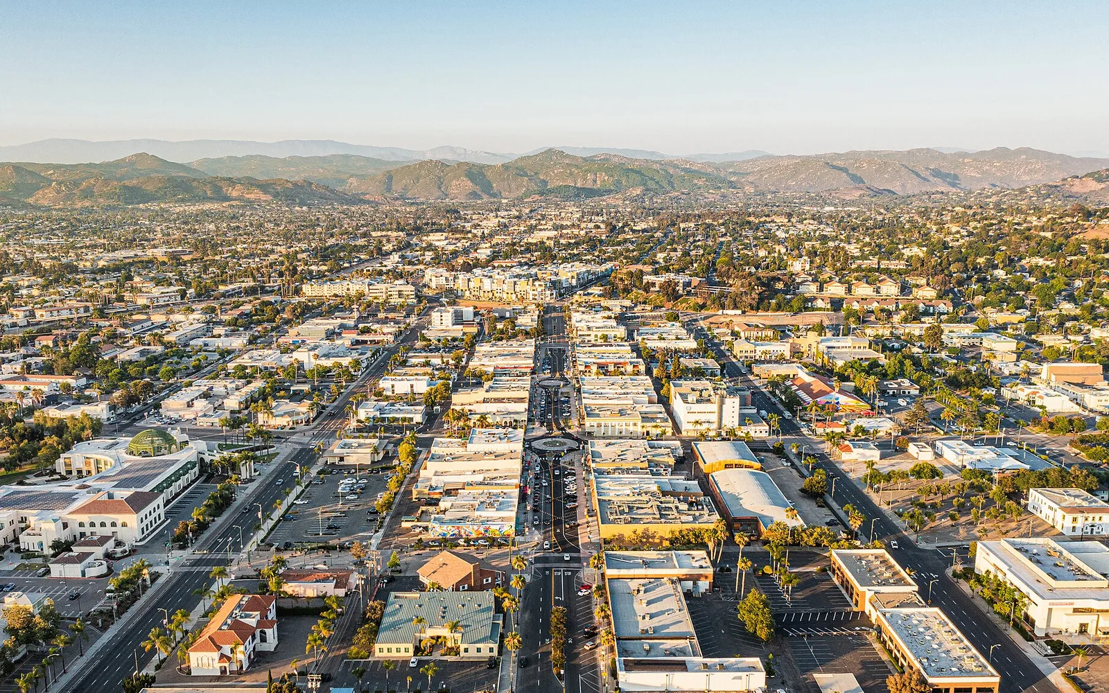 Aerial view along Grand Avenue in historic downtown Escondido.
